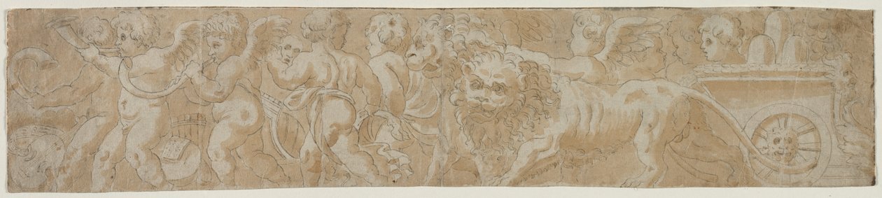 Carro tirado por leones con amorcillos (recto) de Unknown artist
