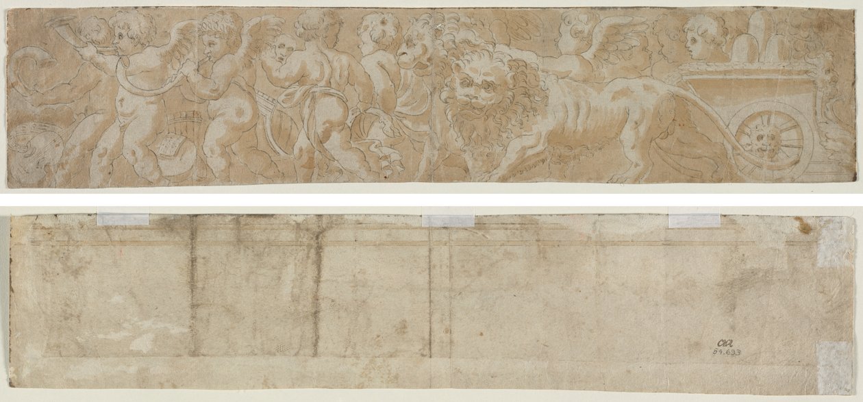 Carro tirado por leones con amorcillos (recto) Estudio arquitectónico parcial (verso) de Unknown artist
