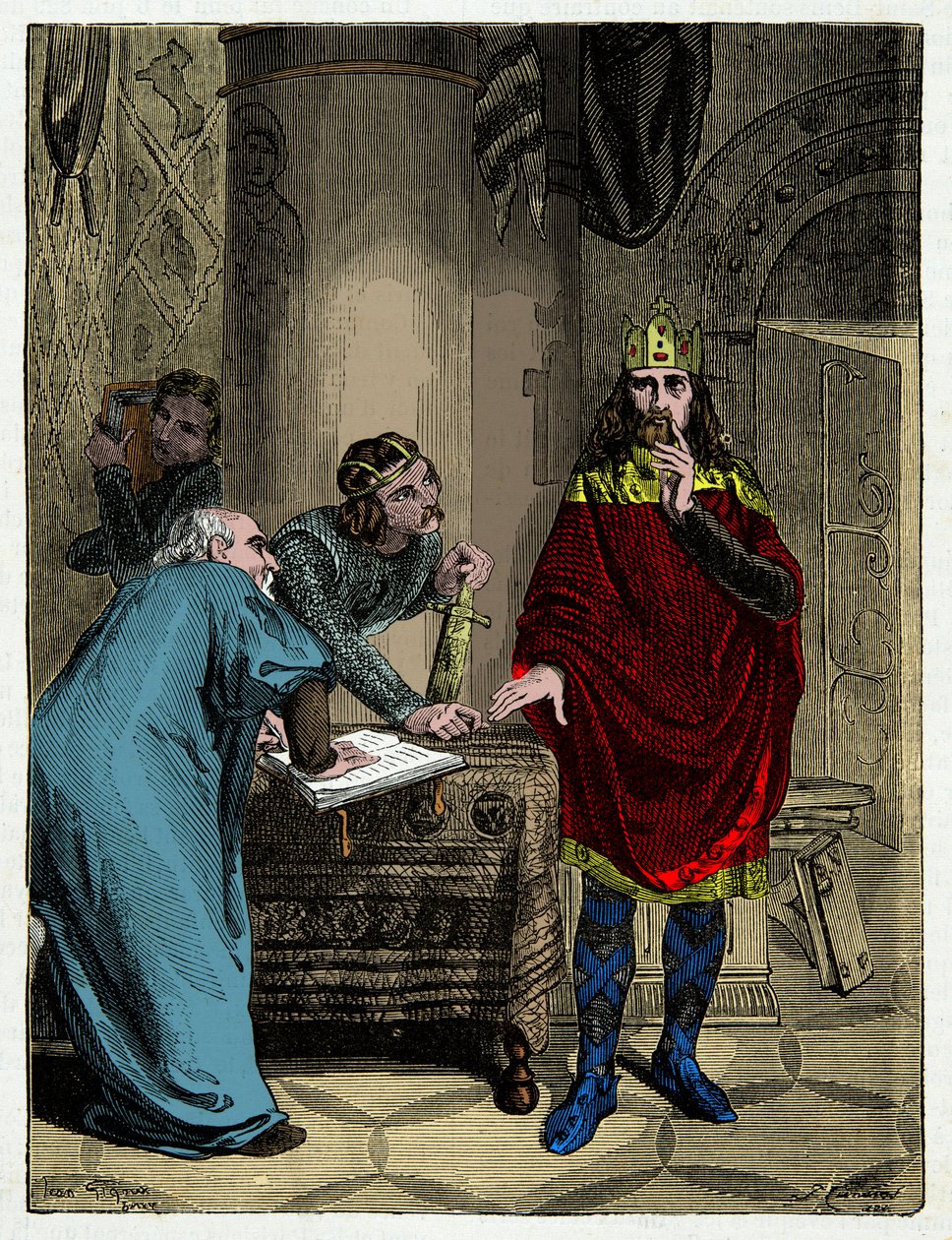 Carlomagno dictando sus capitulares a su ministro Alcuino (732-804), grabado del siglo XIX de Unknown artist
