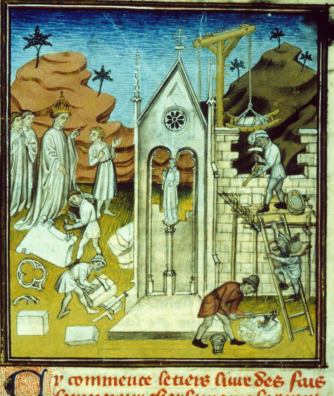 Carlomagno visitando el sitio de construcción de una catedral de Unknown artist