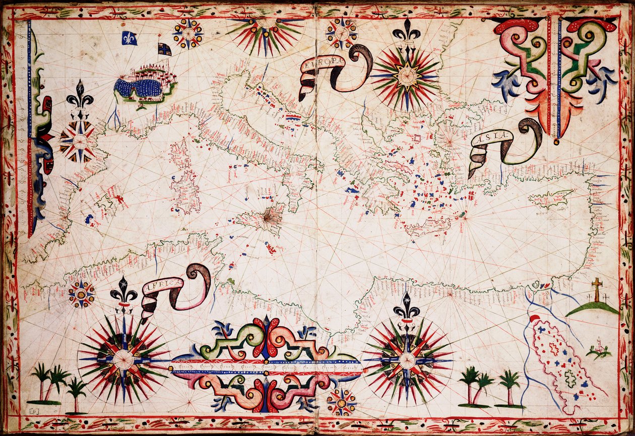 Carta de los mares Mediterráneo, Negro y Caspio, c.1620 (manuscrito) de Unknown artist