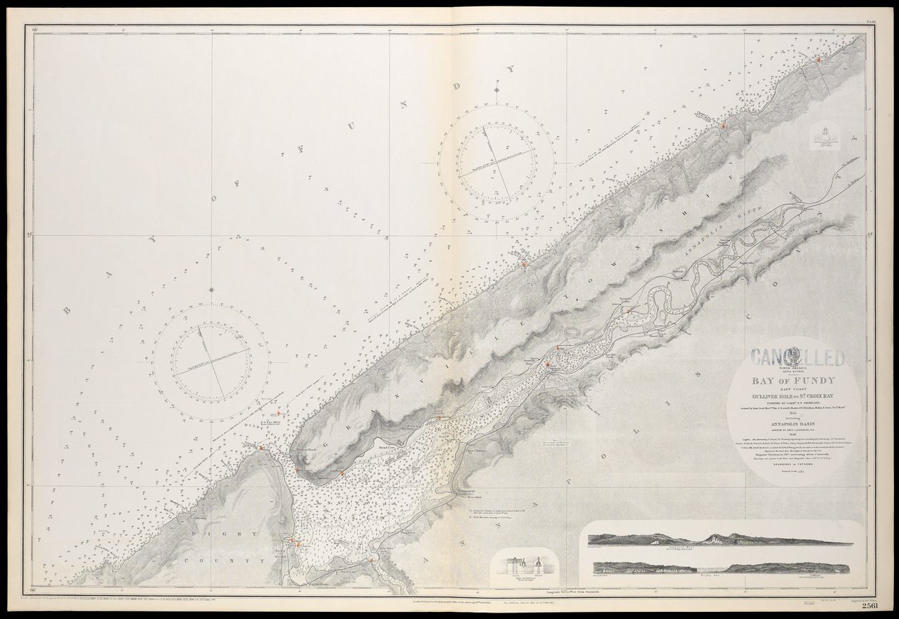 Carta de Nueva Escocia, bahía de Fundy, de Gullivers Hole a la bahía de St Croix, publicada por primera vez el 10 de febrero de 1858. de Unknown artist