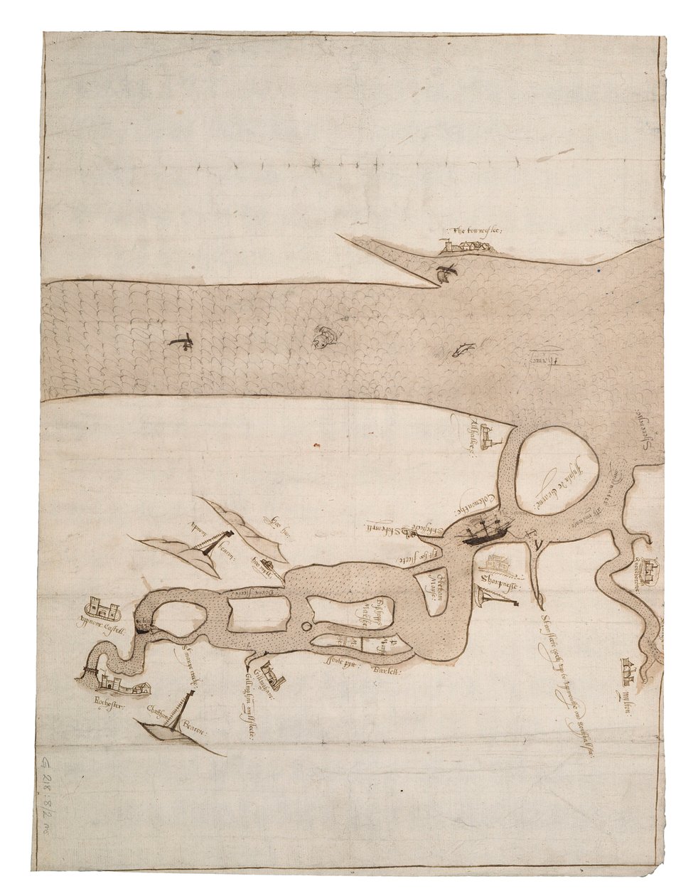 Carta del río Medway y parte del Támesis: nº 24 Sheerness, c.1590 (tinta y aguada) de Unknown artist