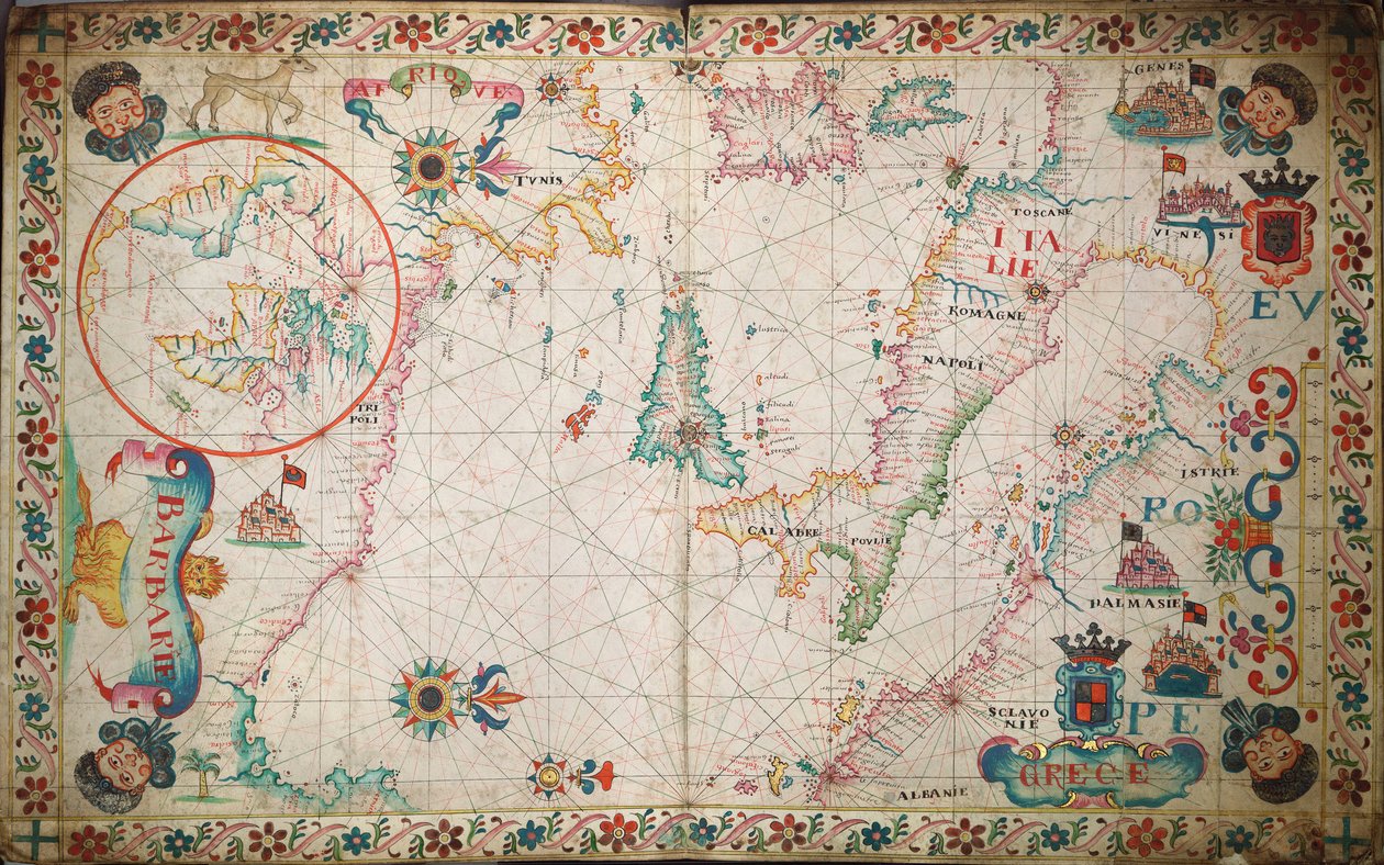 Carta del sur del Mediterráneo y del Adriático, c.1600 (manuscrito) de Unknown artist