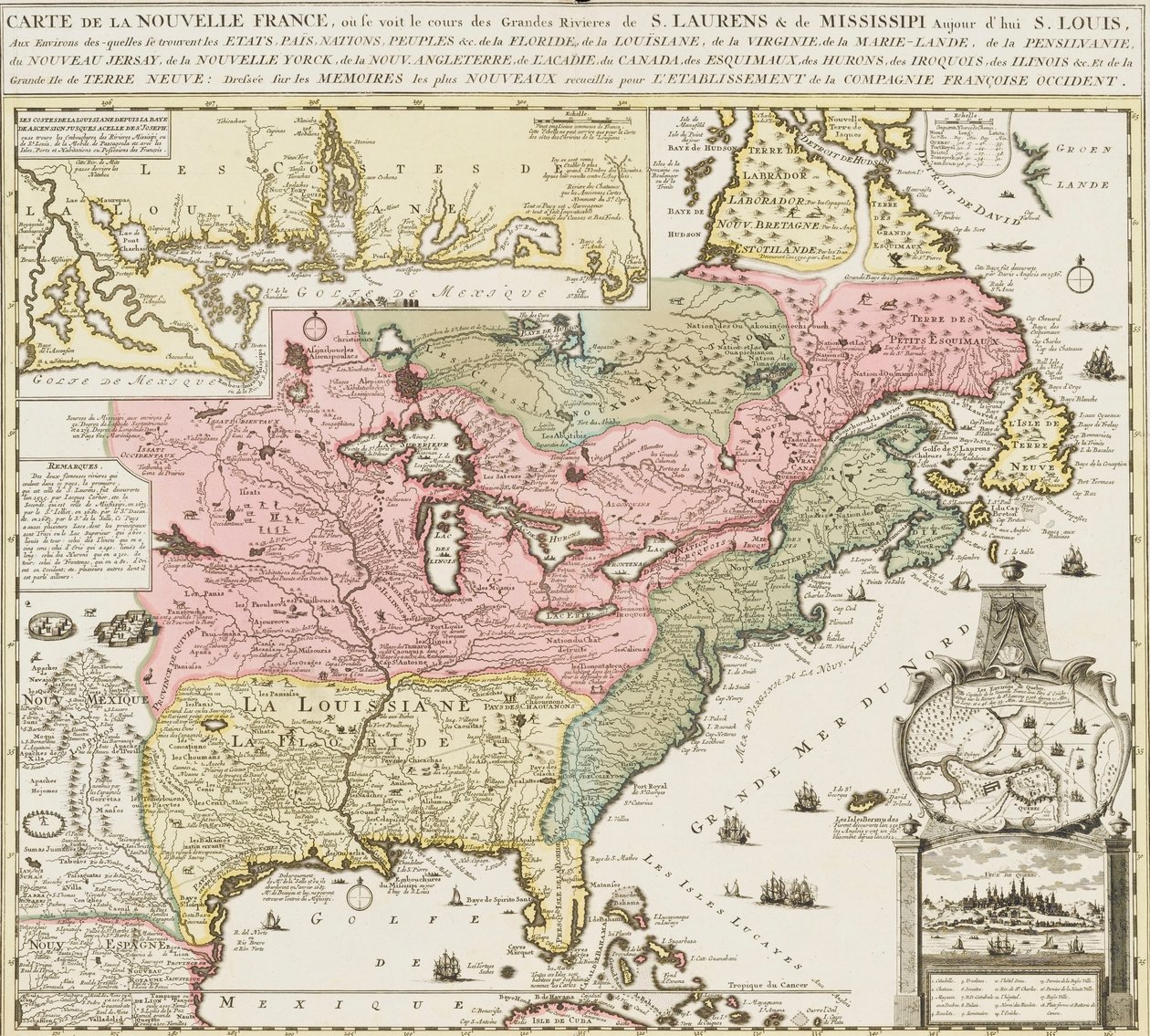 Carta del sur de los Estados Unidos mostrando el río Mississippi y Saint Louis, c. 1720 (impresión) de Unknown artist
