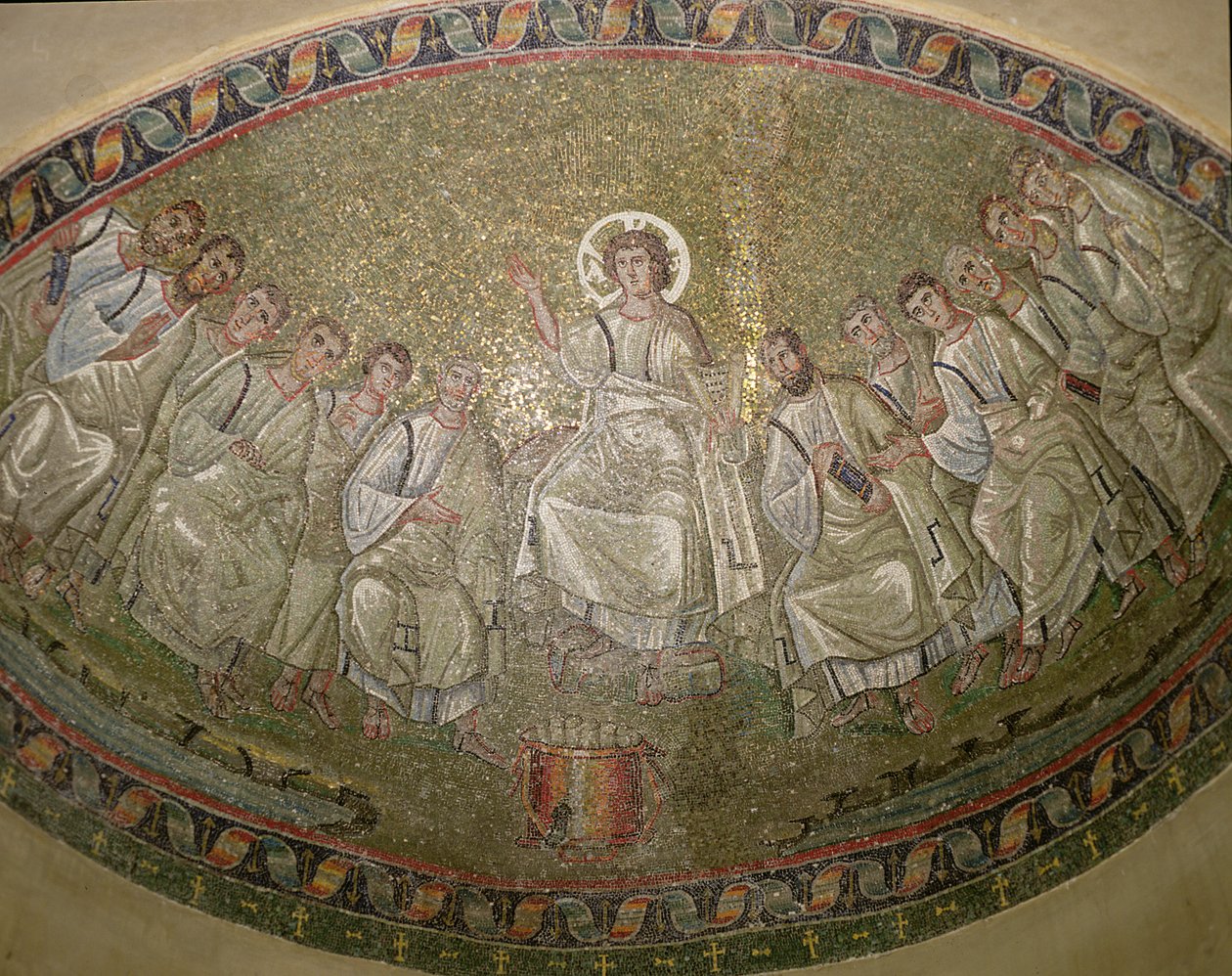 Cristo Legislador, entronizado con los Apóstoles, San Lorenzo Mayor, Milán (mosaico) de Unknown artist