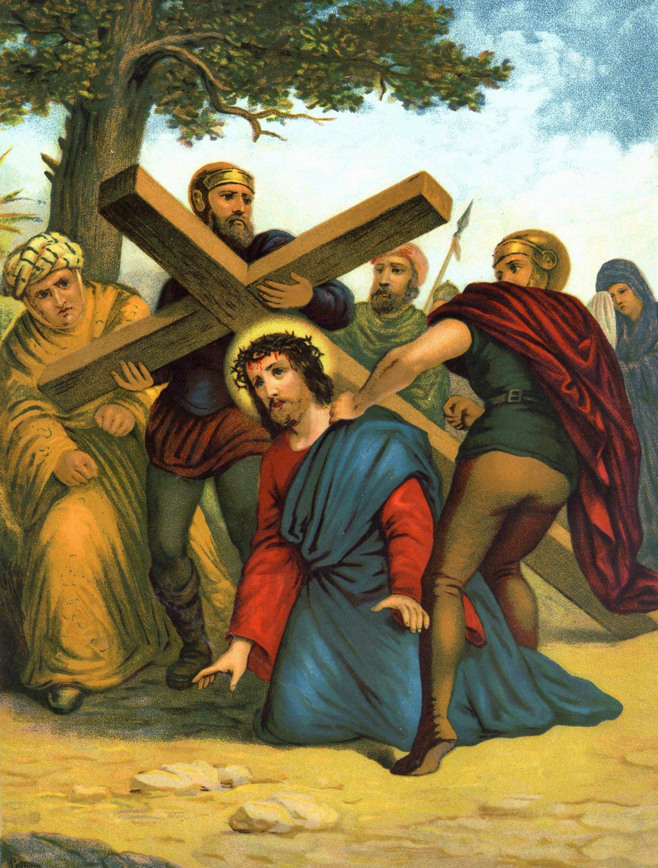 La vida de Cristo: Jesús cae por primera vez bajo la cruz. de Unknown artist