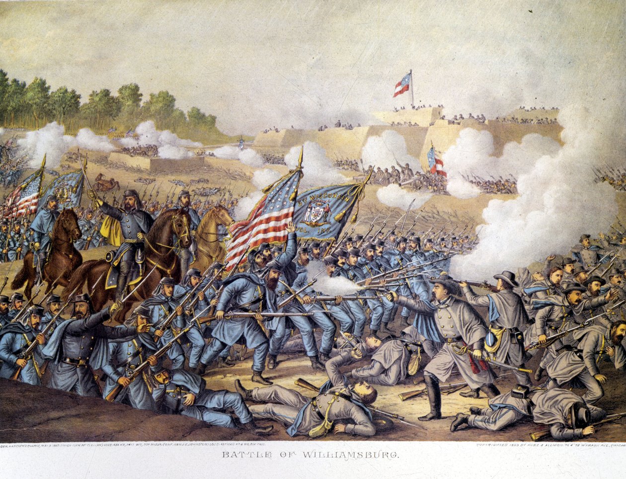 Guerra Civil (1861 - 1865), Guerra Civil Americana: 05/05/1862. Batalla de Williamsburg. Grabado de Unknown artist