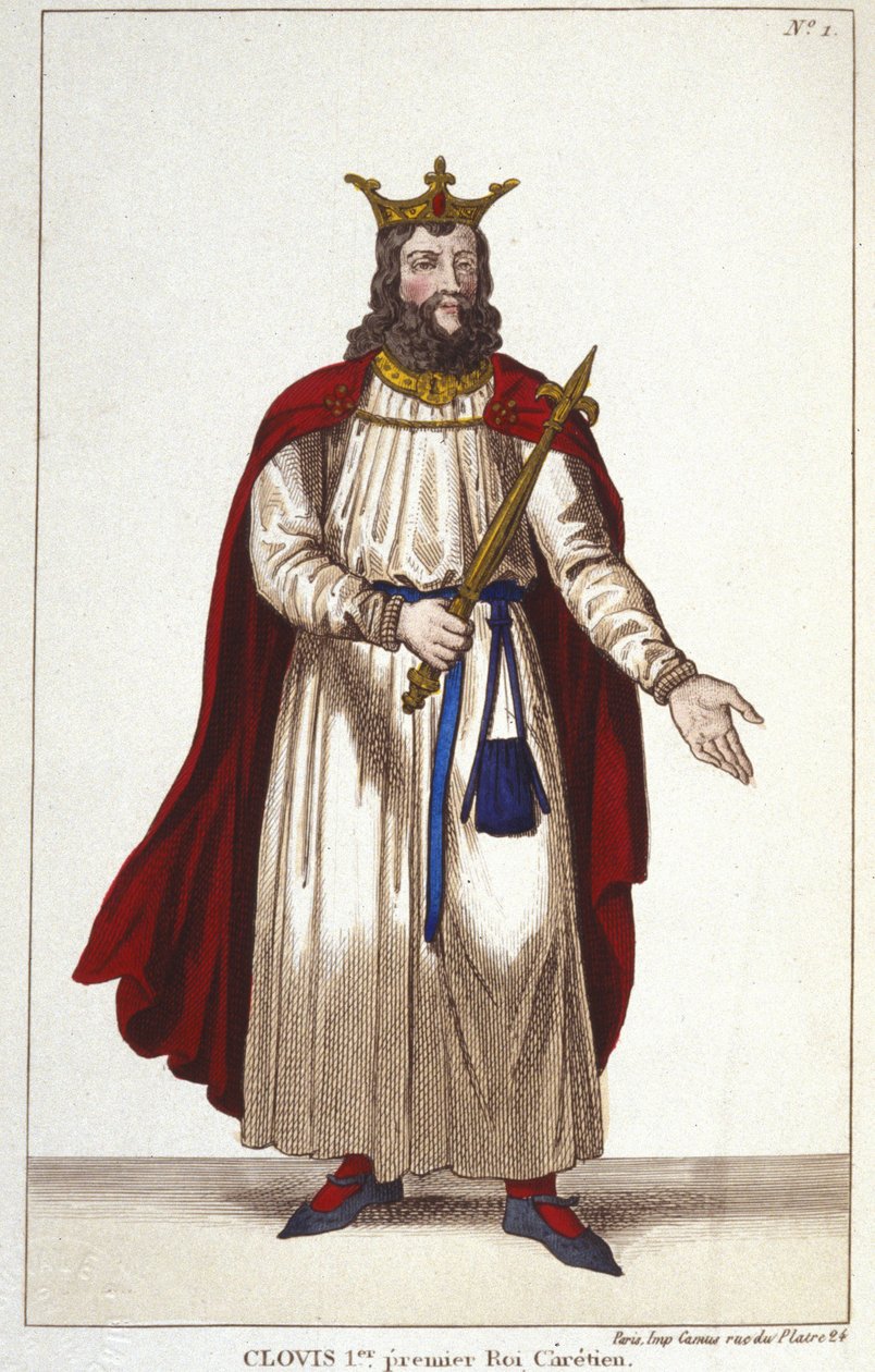 Clodoveo I (466-511), Rey de los Francos, Dinastía de los Merovingios. Grabado de 1830 de Unknown artist