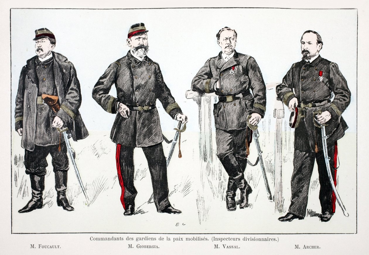 Comandantes de los guardianes de la paz movilizados (inspectores divisionales), de izquierda a derecha: Sr. Foucault, Sr. Giobergia, Sr. Vassal, Sr. Archer de Unknown artist