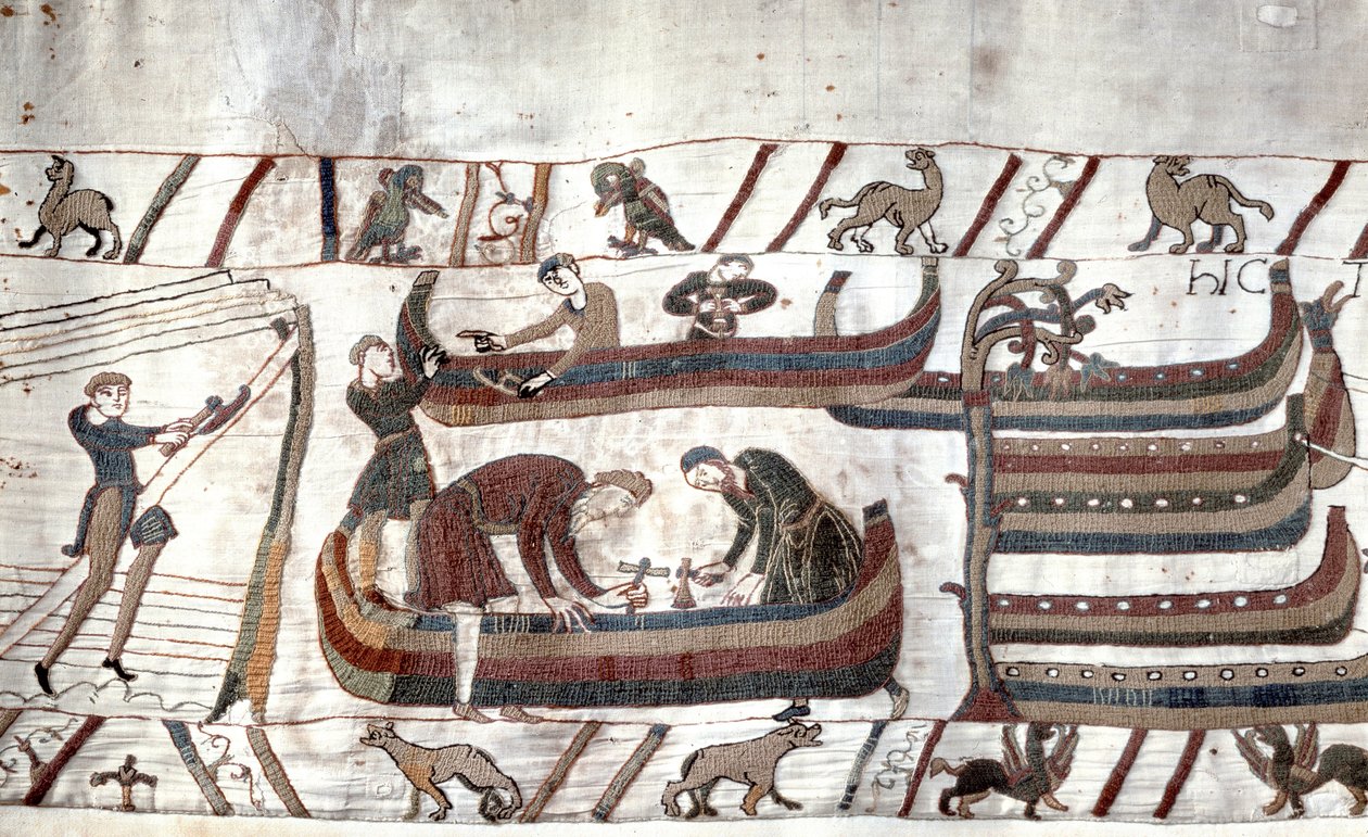 Construcción de barcos por orden de Guillermo - Tapiz de Bayeux, conocido como Bordado de la Reina Matilde de Unknown artist