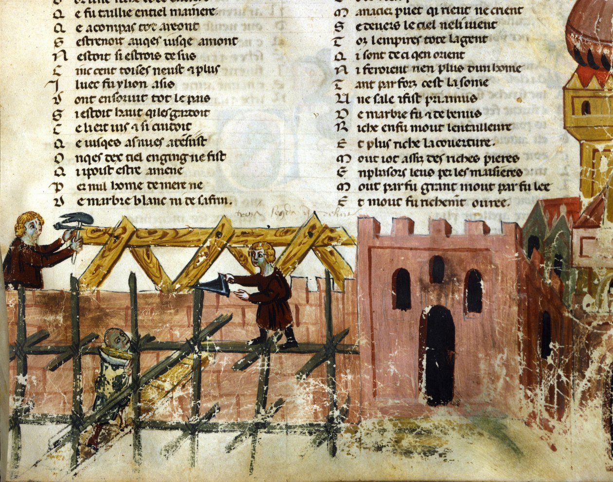 Escena de construcción. Miniatura del “Roman de Troy” de Benoit de Saint Maure. Siglo XIV Biblioteca Marciana, Venecia de Unknown artist