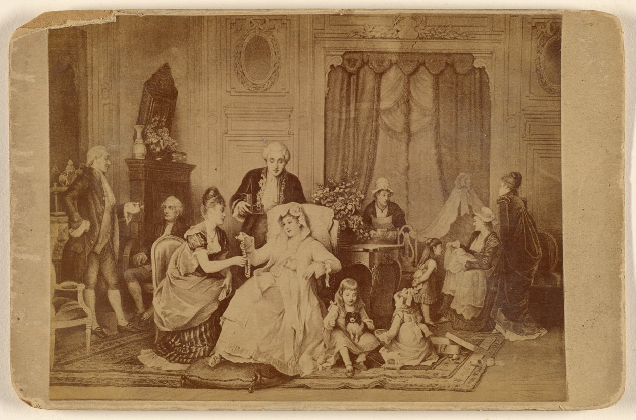 [Copia de una obra de arte desconocida: una mujer sentada, con el pie sobre una almohada, siendo servida]. de Unknown artist