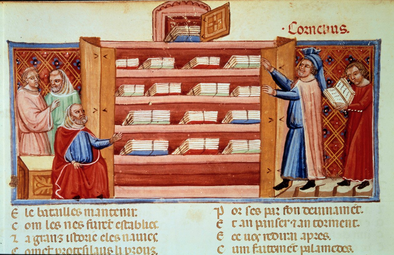 Cornelio Nepote, biógrafo romano, descubre en un armario la Historia de Troya de Dares el Frigio de Unknown artist