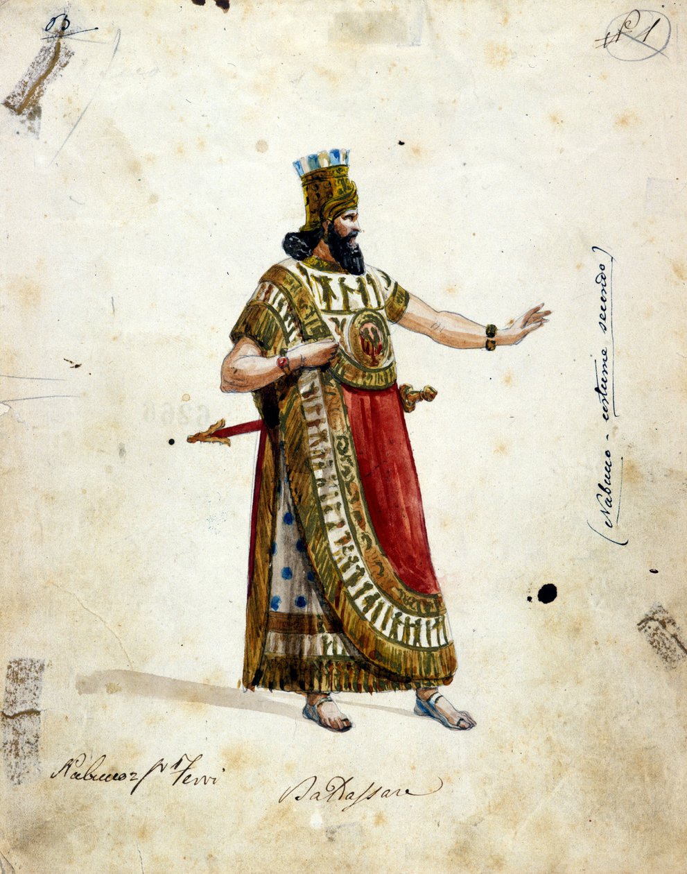 Vestuario de Nabucodonosor, rey de Babilonia, en la ópera de Giuseppe Verdi (1813 - 1901), “Nabucco”. Musée de la Scala de Unknown artist