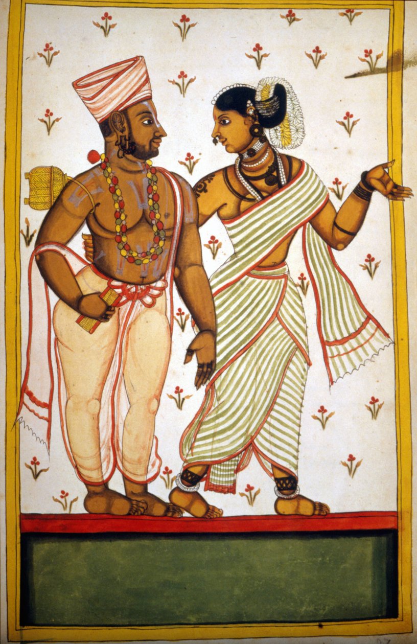 Pareja de Brahmanes. Página del manuscrito “Historia de Mogol” (Moghul o Moghol) por Stefano Nivibus Cardeira. Siglo XVIII. Biblioteca Marciana, Venecia de Unknown artist