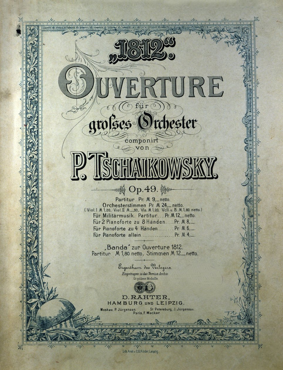 Portada de la partitura de apertura “El año 1812” opus 49 de Piotr Ilich Tchaikovsky de Unknown artist