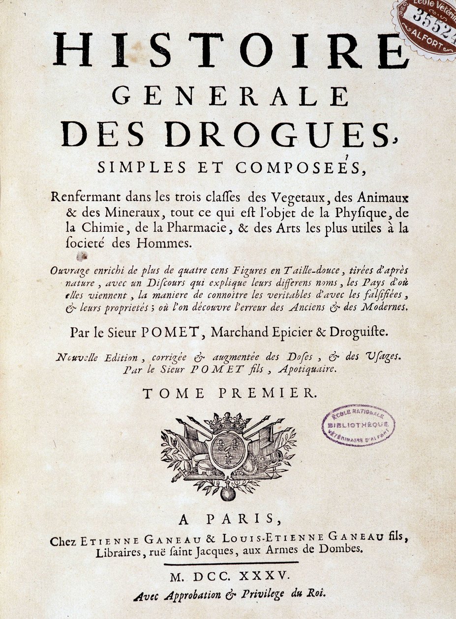 Portada de la "Historia General de las Drogas, Simples y Compuestas" por Pomet de Unknown artist