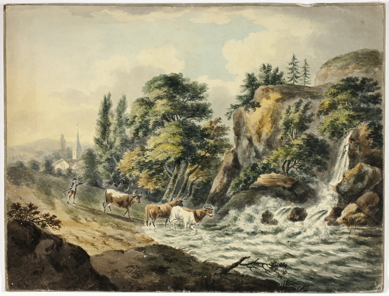 Rebaño de vacas llevado al río de Unknown artist