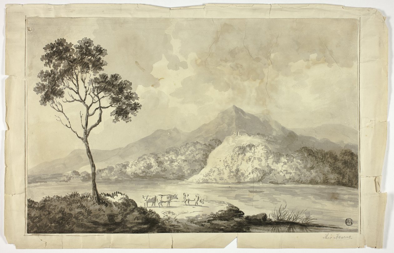 Vacas junto al lago de montaña de Unknown artist