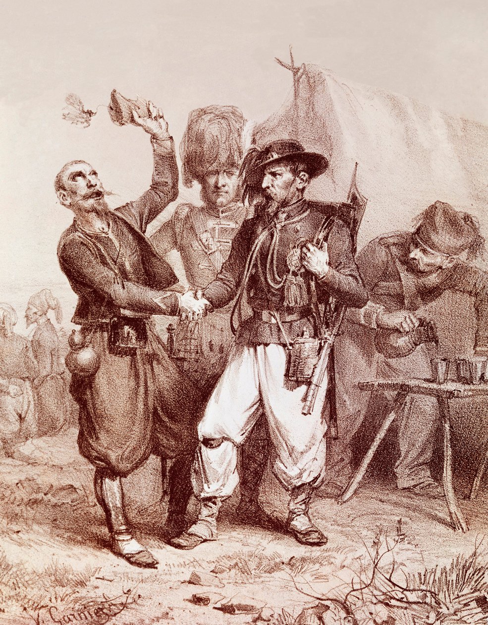 Guerra de Crimea (1853-1856): alegoría de la Alianza entre Francia, el Reino de Cerdeña e Inglaterra contra Rusia. 1854 de Unknown artist
