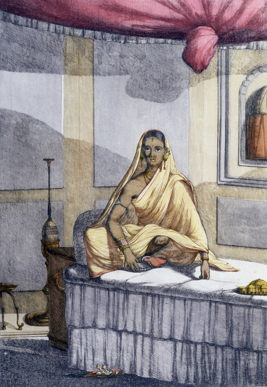 Cultura, civilización y sociedad india: "Mujer de distinción" o mujer de casta superior. Grabado de 1808. de Unknown artist