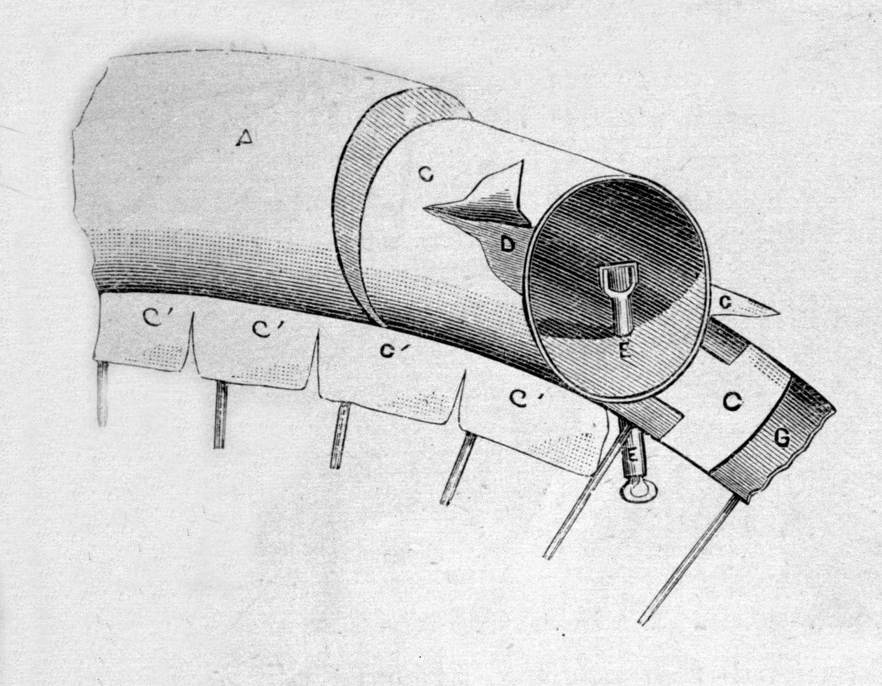 Corte del caucho neumático de una bicicleta inventada por el inglés John Boyd Dunlop en 1888. de Unknown artist
