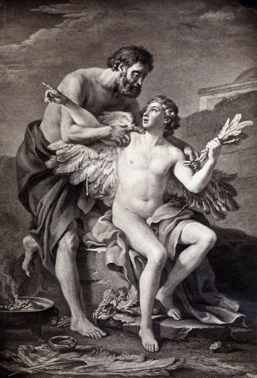 Dédalo e Ícaro (grabado del siglo XIX) de Unknown artist