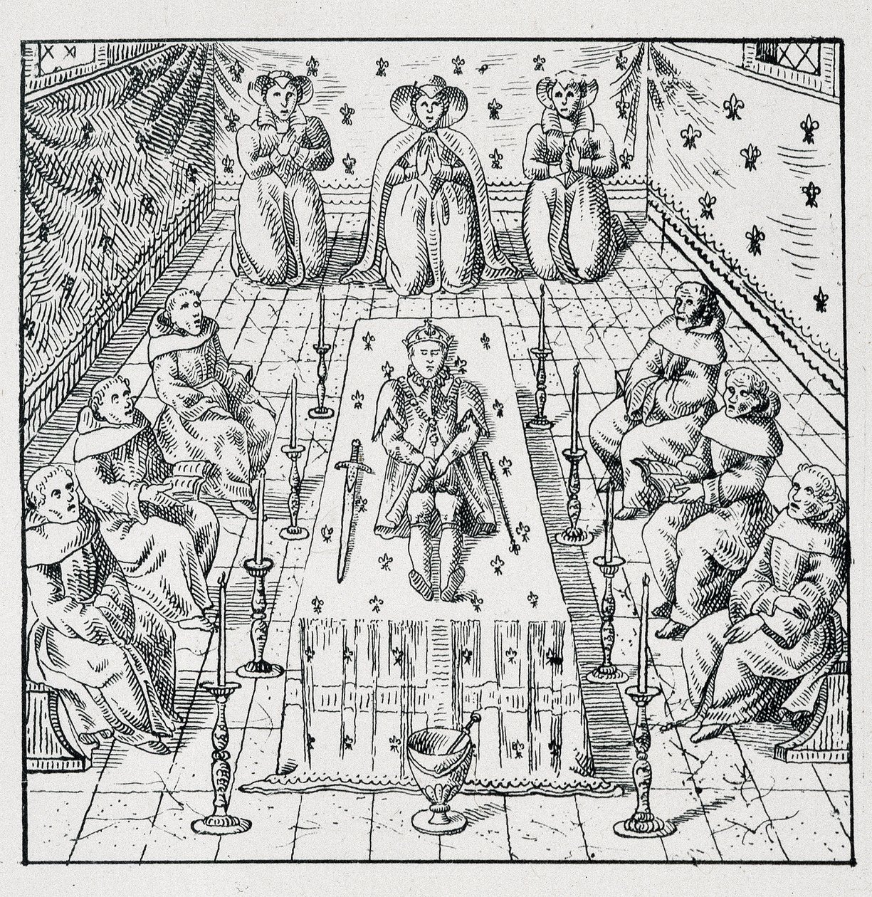 Muerte de Carlos IX el 30 de mayo de 1574 a los 24 años - en Colección de 39 figuras que representan las calamidades de Francia de 1562 a 1586 por Louis Perrin imprimerie de Unknown artist