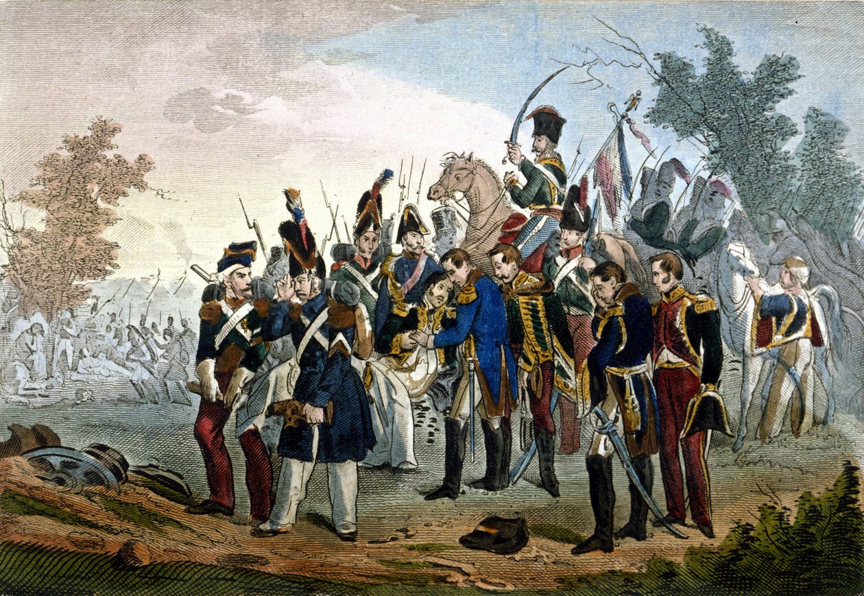 Muerte del Mariscal Lannes en Essling el 28 de mayo de 1809 (grabado del siglo XIX) de Unknown artist