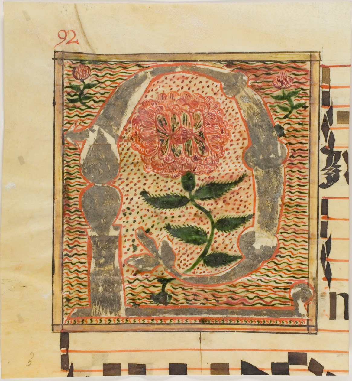 Inicial "P" decorada con rosas de un manuscrito de Unknown artist