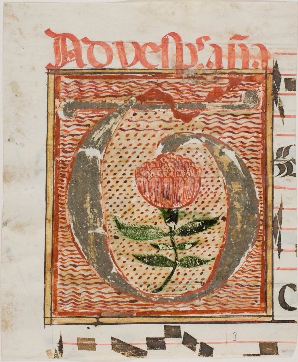 Inicial "T" decorada con flor de un manuscrito de Unknown artist