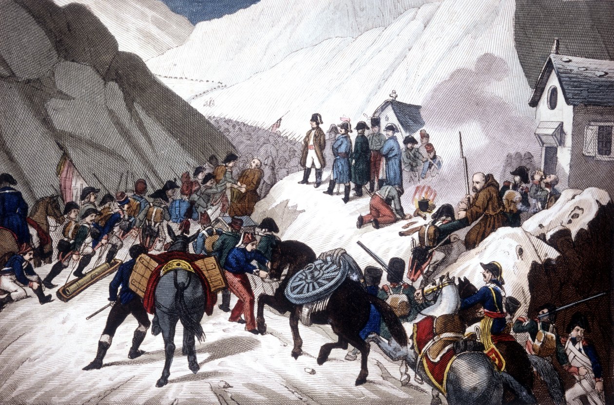 Descenso de Napoleón Bonaparte en Italia: cruce de la montaña de San Bernardo de Unknown artist