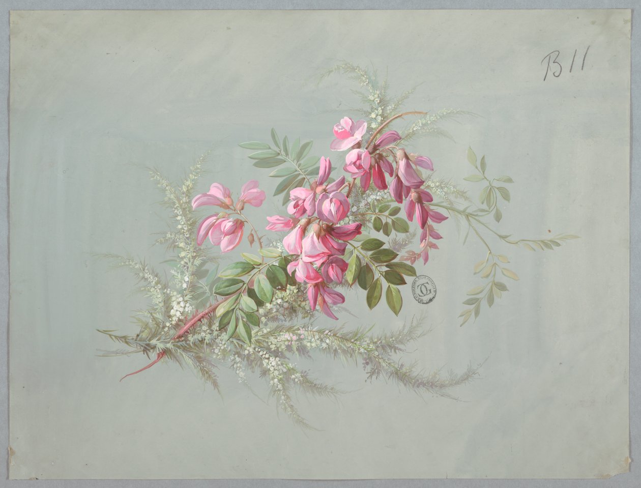Diseño para papel tapiz y textil: flores y pájaros de Unknown artist