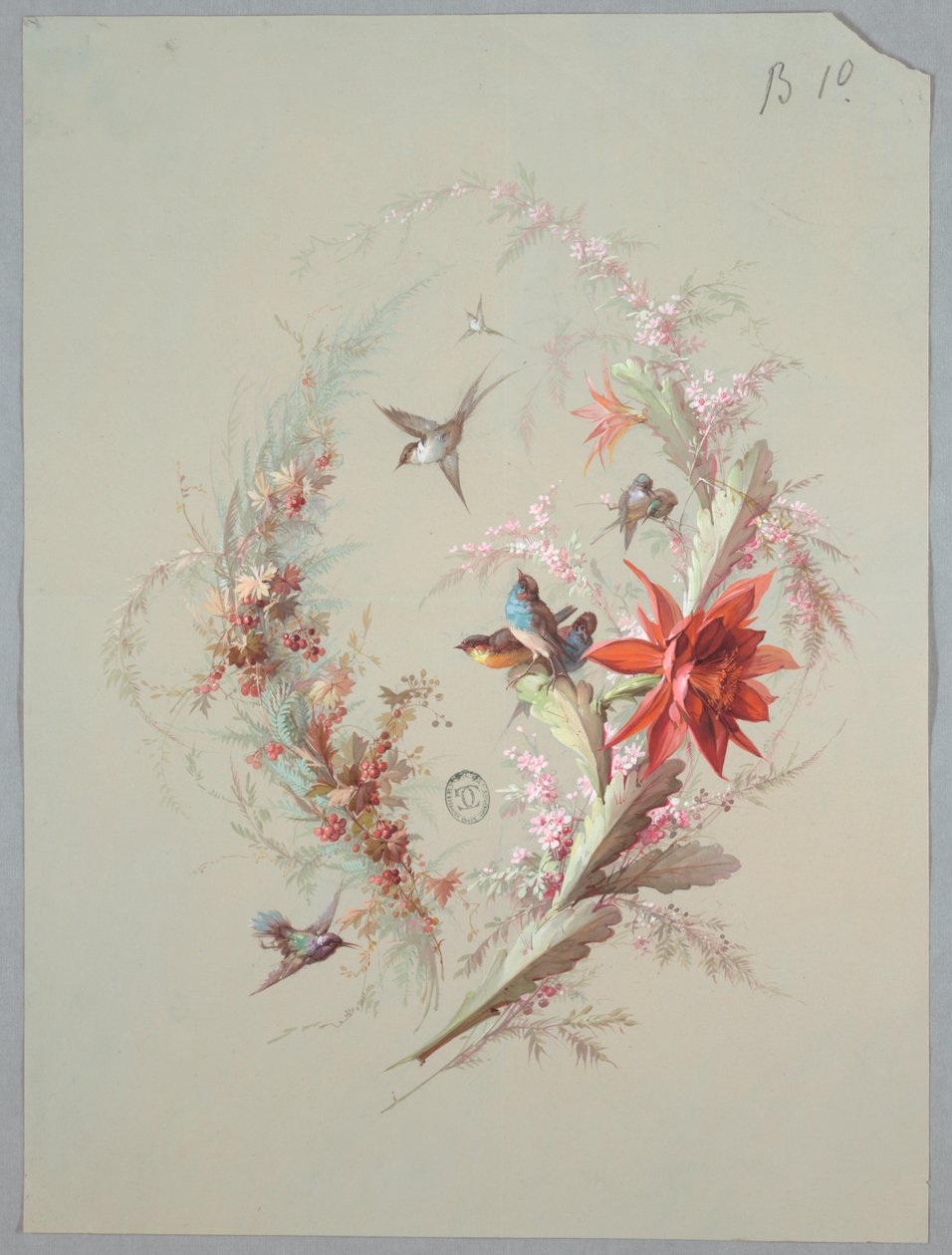 Diseño para Papel Tapiz y Textil: Flores y Pájaros de Unknown artist