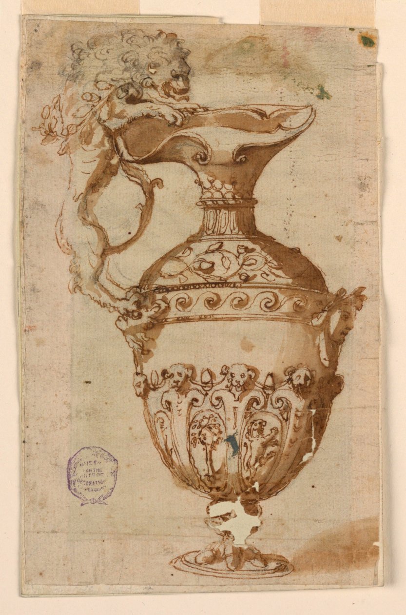Diseño para una jarra con asa en forma de león de Unknown artist