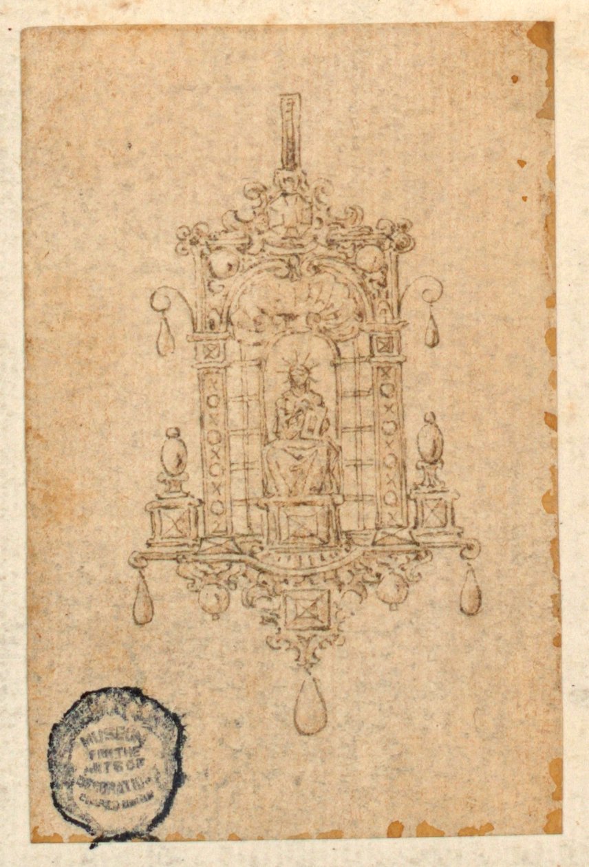 Diseño para un colgante con mujer sentada con libro de Unknown artist