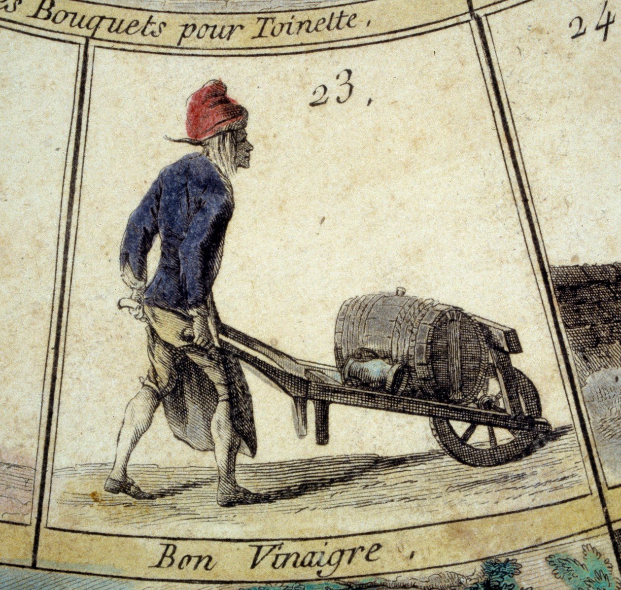 (detalle) del juego de la oca de los Cree de París: vendedor de vinagre de Unknown artist