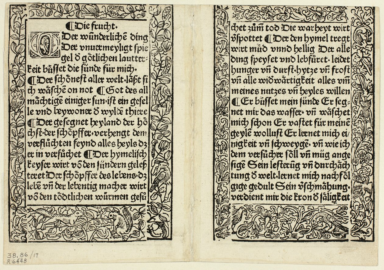 Pasajes devocionales con bordes ornamentales de Andächtig Zeitglöcklein des Leben und Leidens Christi, Lámina 17 de Xilografías de libros del siglo XV de Unknown artist