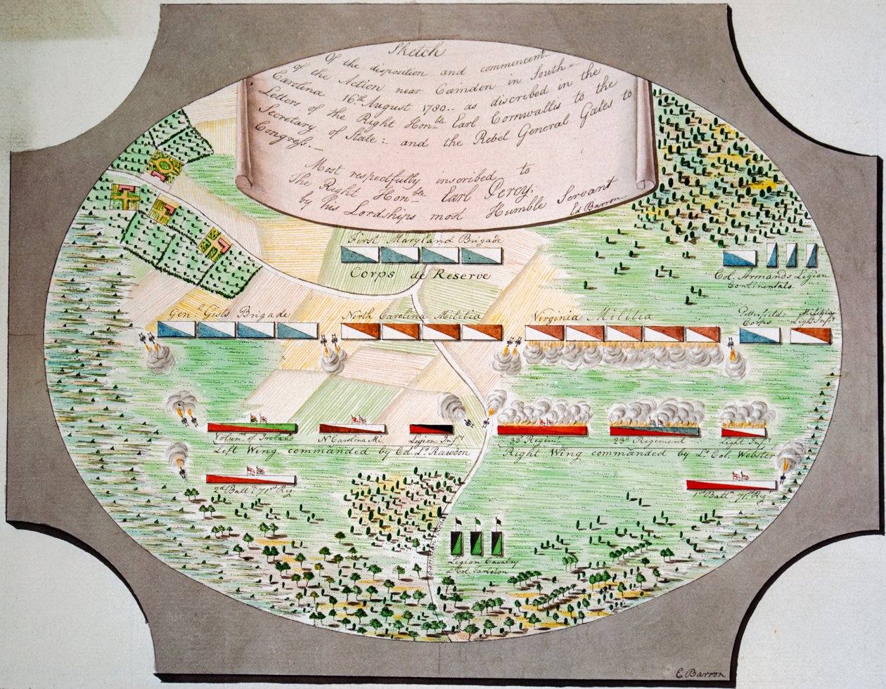 Diagrama de las líneas de batalla de la batalla de Camden, Carolina del Sur, el 16 de agosto de Unknown artist