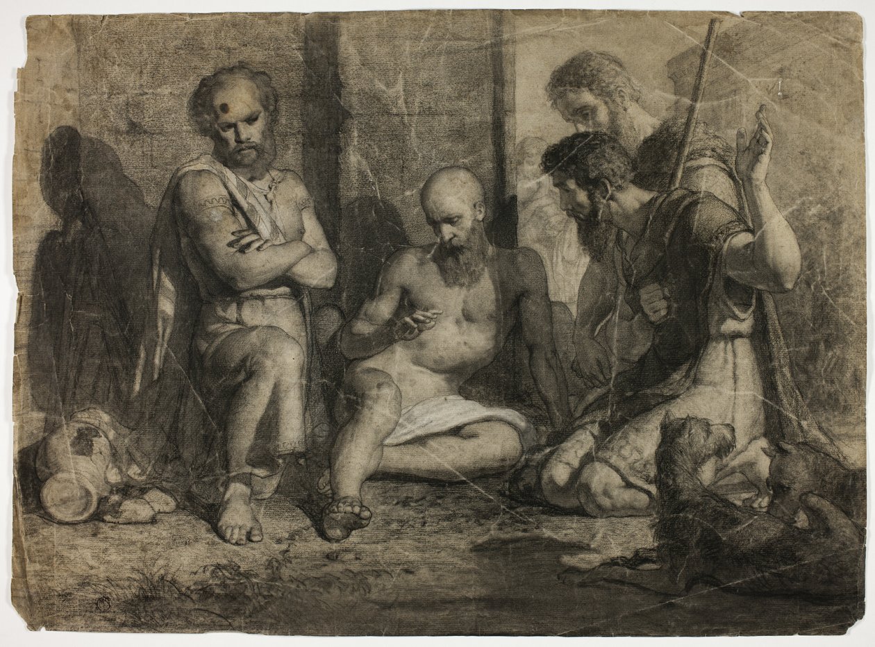 Diógenes pide a Alejandro Magno que se retire (anverso); desnudo masculino académico (reverso) de Unknown artist
