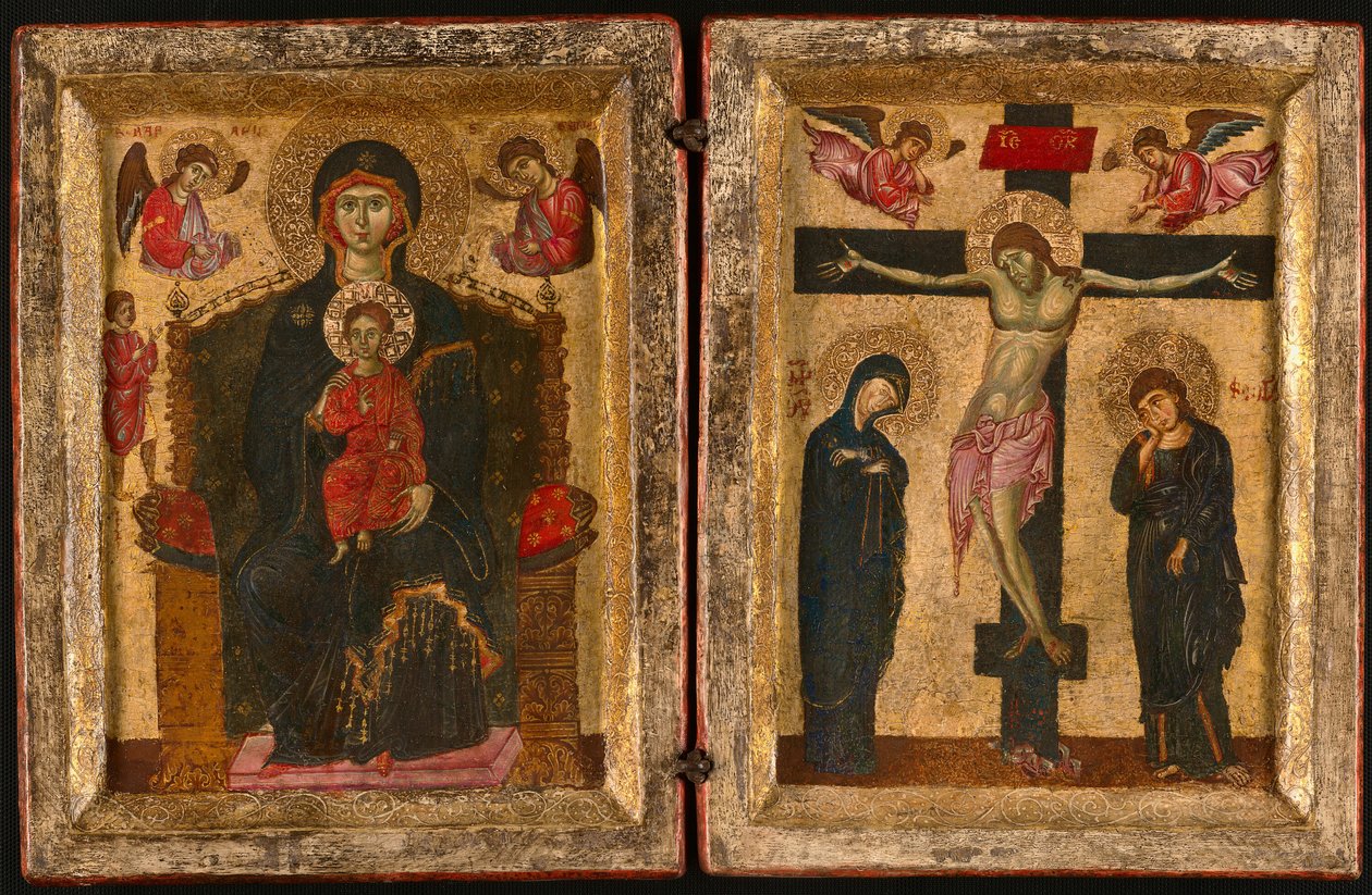 Díptico de la Virgen con el Niño en el trono y la Crucifixión de Unknown artist