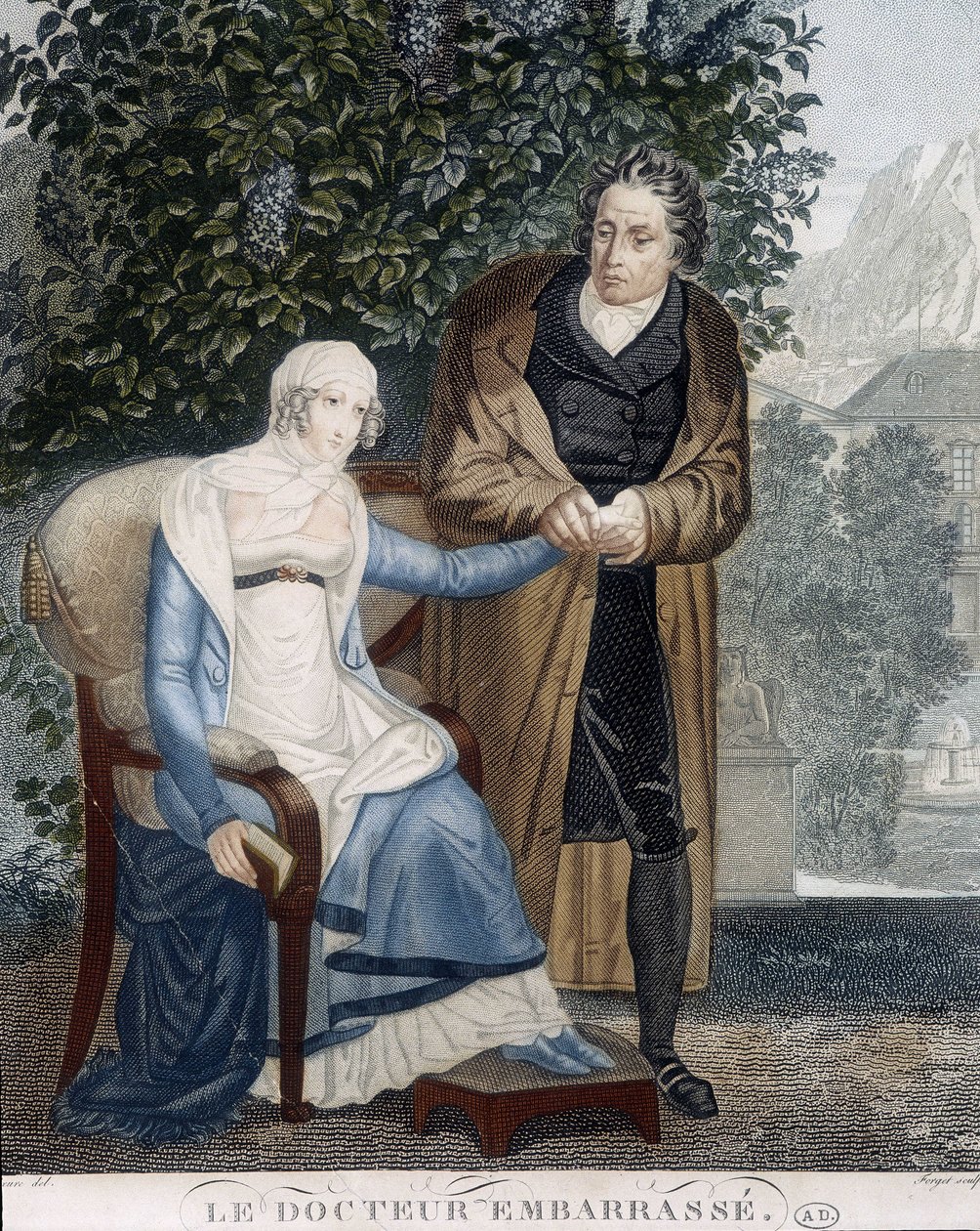 Doctor Embossed (frente a una mujer enferma) de Unknown artist