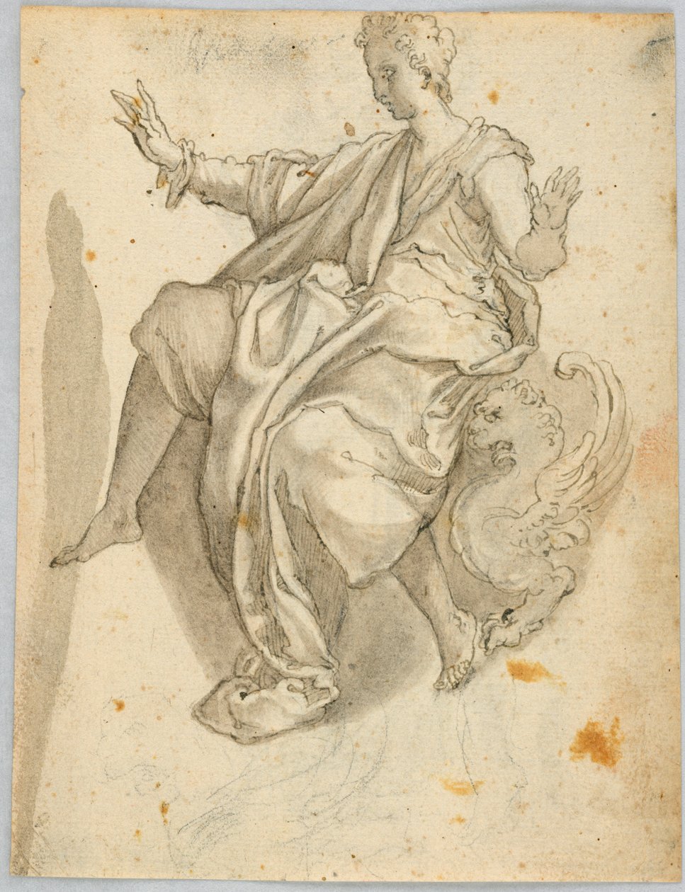Dibujo: A) Personificación de la caridad, B) Una mujer aterrorizada de Unknown artist