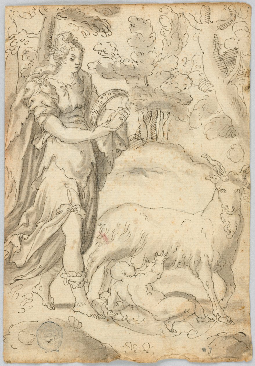 Dibujo: A) Rea y el Infante Júpiter. B) San Francisco de Asís de Unknown artist