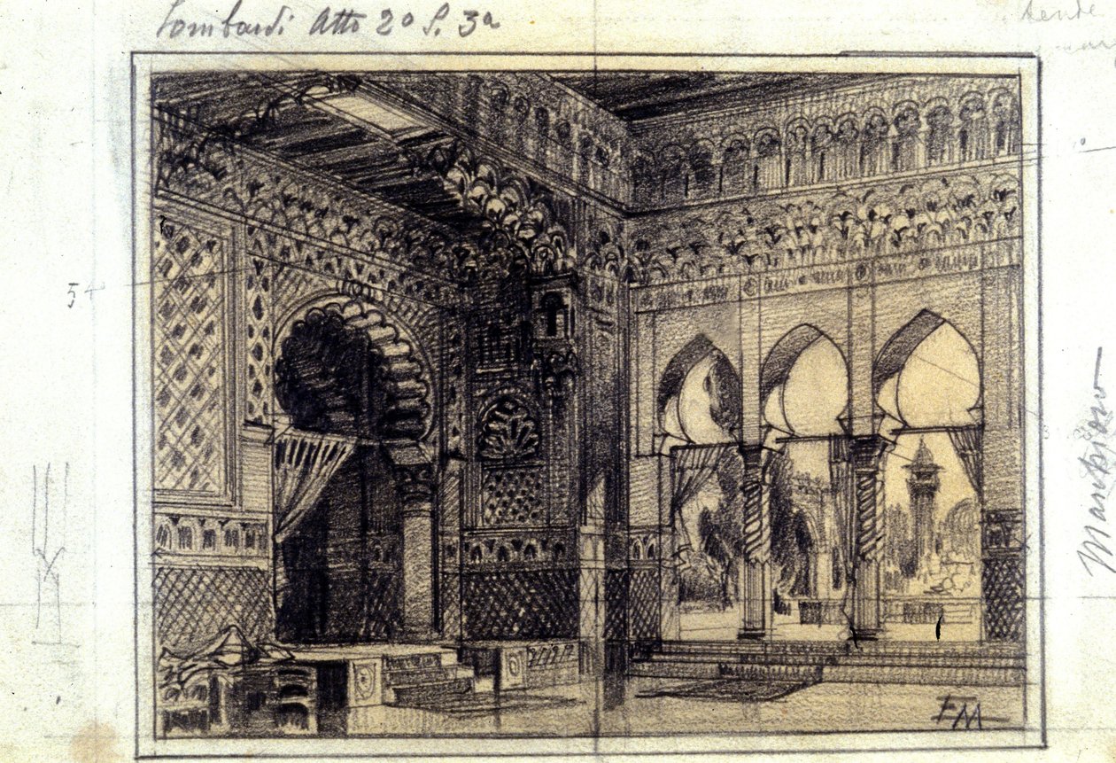 Dibujo para el decorado de la escena 3 del Acto II de la ópera 