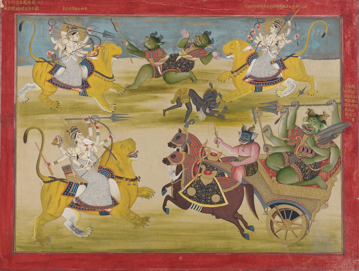 Durga luchando contra los rakshashas Shunga y Nishunga, del Devi Mahatmya de Unknown artist
