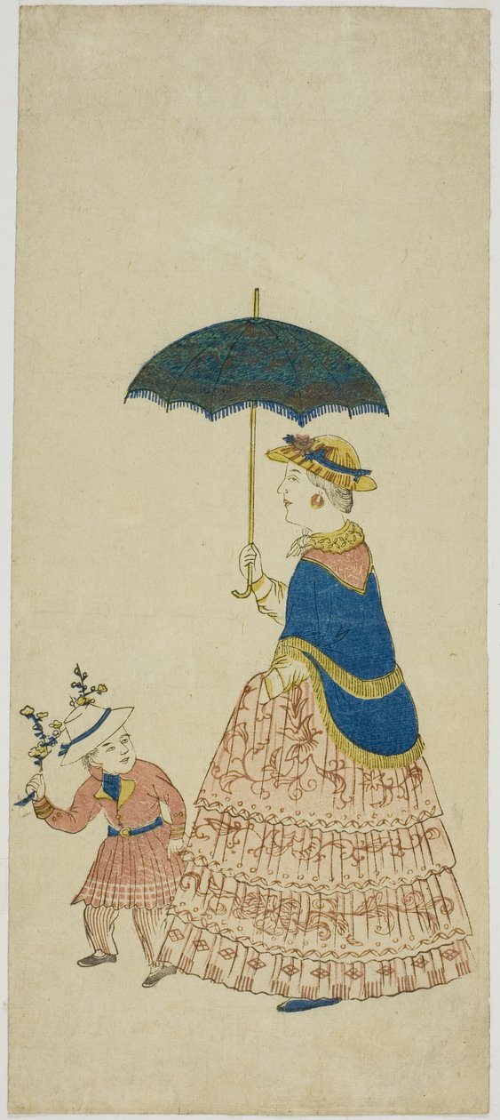 Dama holandesa con sombrilla y niño 阿蘭陀婦人と子供 (Orando fujin to kodo mo) de Unknown artist