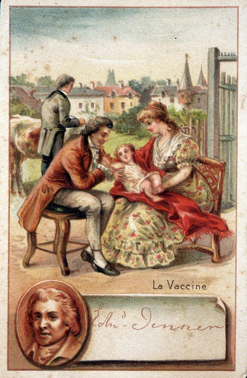Edward Jenner (1749-1823), médico inglés, inocula a un niño con el virus de la viruela en 1796 de Unknown artist