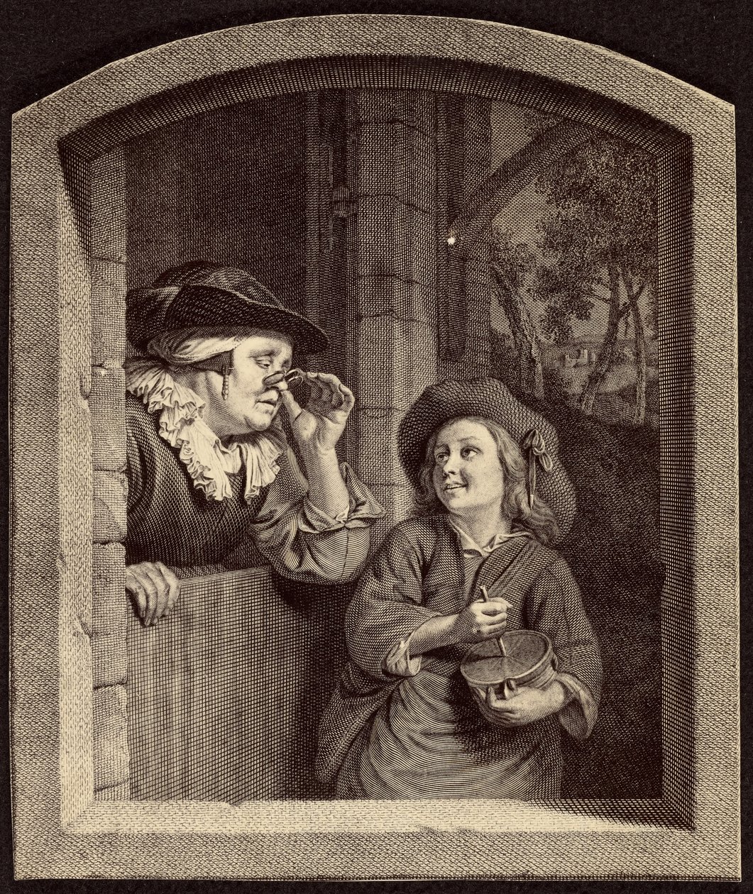[Grabado de una anciana y un niño] de Unknown artist